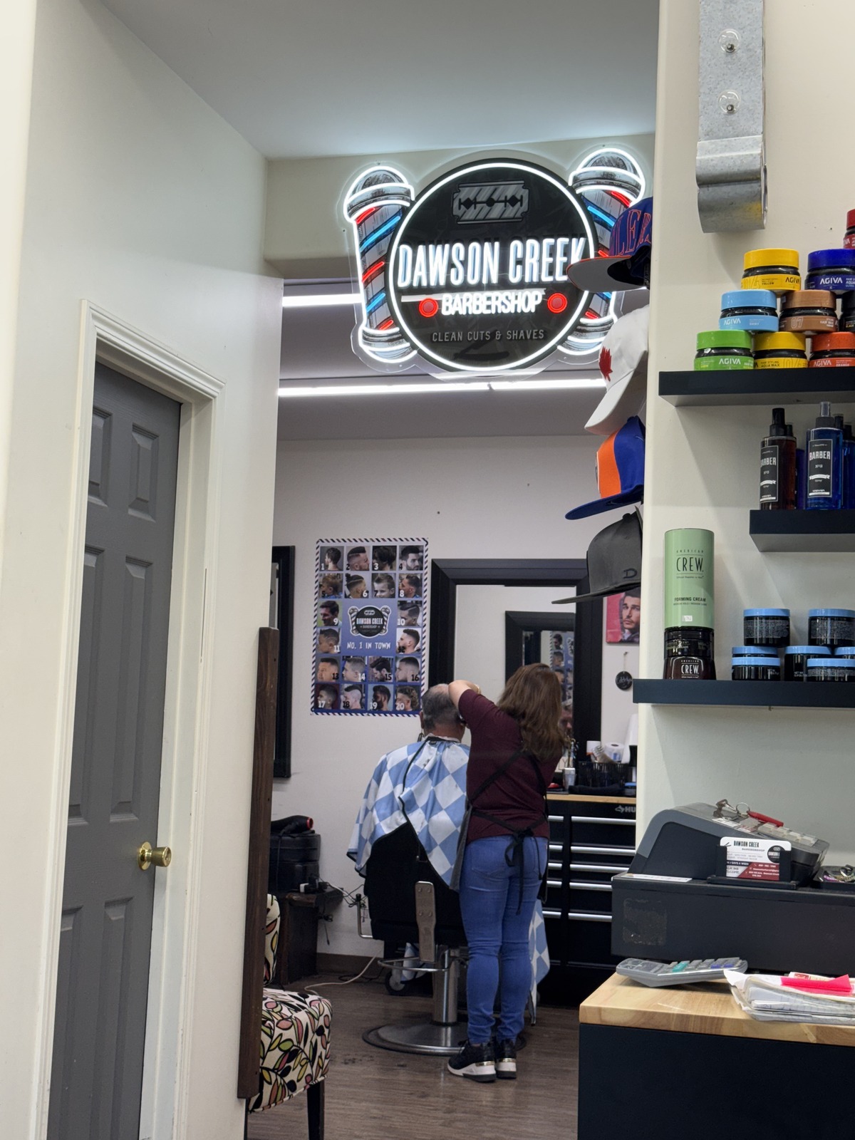 Behind the chair at Dawson Creek Barbershop