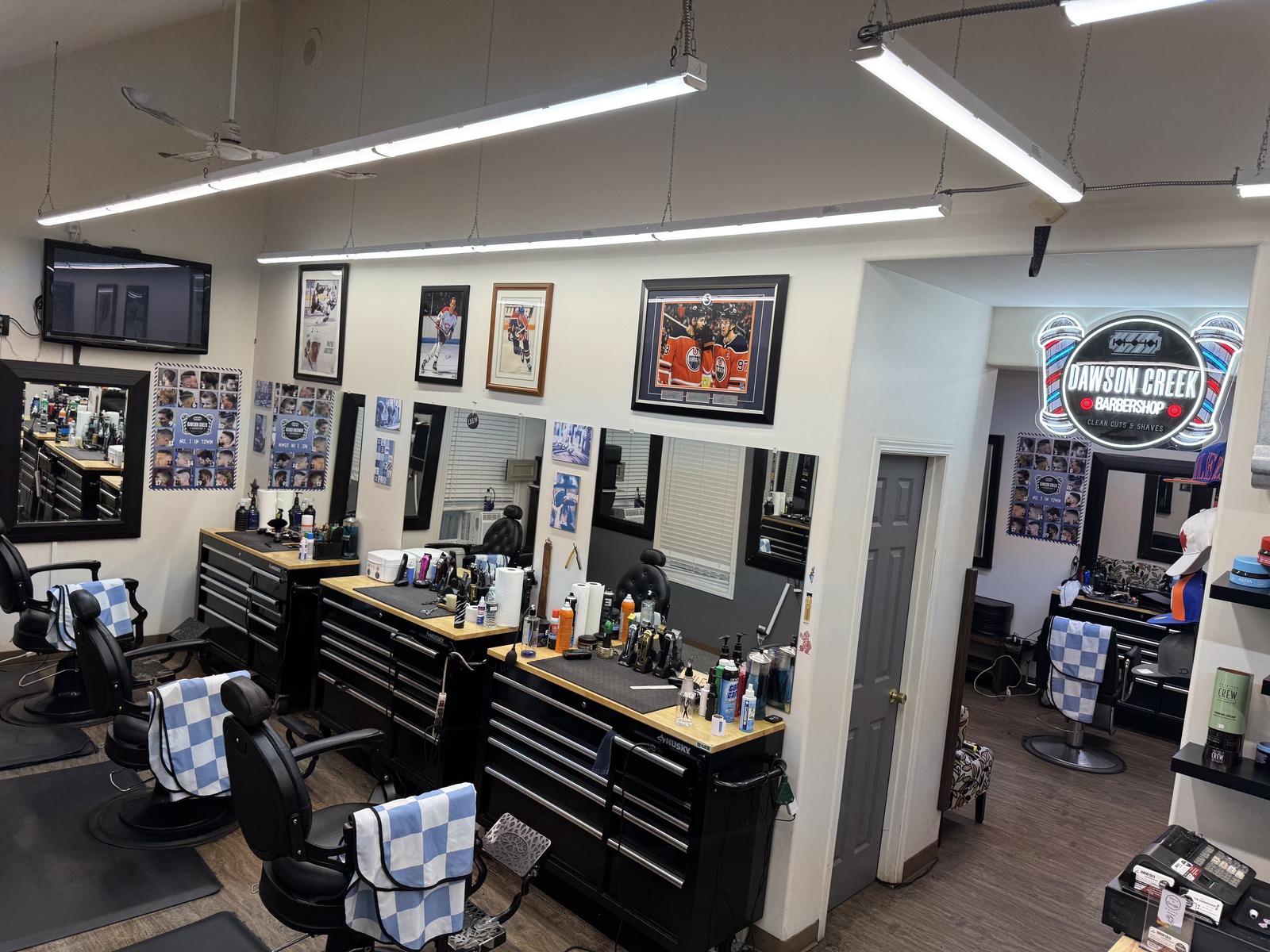 Dawson Creek Barbershop interior — full shop view